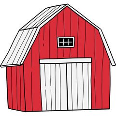 Farm theme, Red barn with a white door, featuring a window on the side.