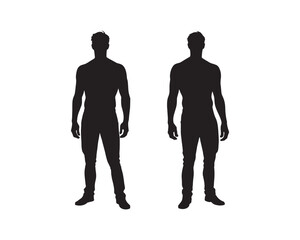 Silhouettes of a man walking together in business attire