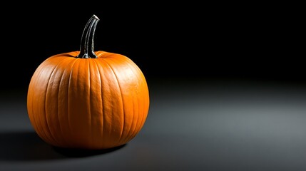 Autumn Harvest Single Orange Pumpkin on Dark Background.