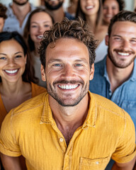 Fototapeta premium A joyful group of friends smiling together in a casual setting.