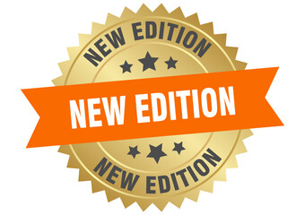 new edition. new edition round orange and gold label isolated on transparent background