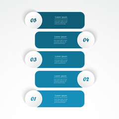 Step by step blue infographic template with 5 options, parts or processes.