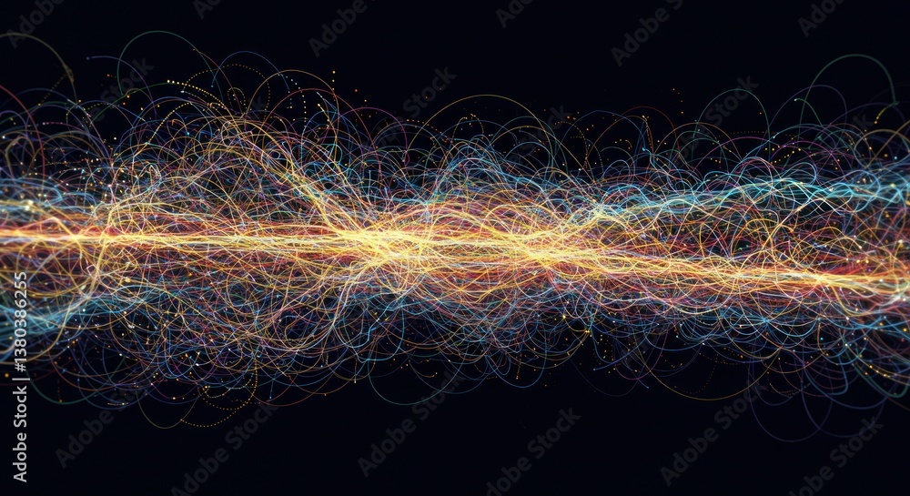 Poster abstract colorful particle flow on dark background