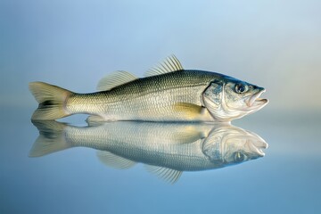 Obraz premium A Fish Resting on Reflective Water Creating a Mirror Image