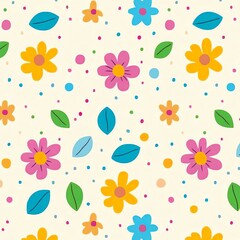 Obraz premium Hand-drawn floral wallpaper Playful seamless print Bright floral pattern with colorful flowers and leaves on a soft background.