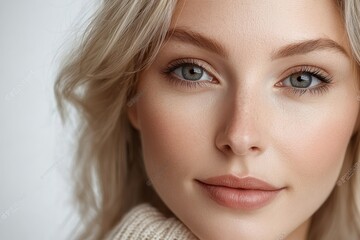Naklejka premium Blonde Middle Aged Woman with Happy Smile Looking at Camera Isolated on White Background for Anti Aging Skincare Treatment