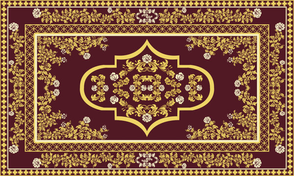 Luxury Persian rug with intricate golden floral patterns,Inspired by Royal Persian,Ottoman,Moroccan designs.Perfect for interior decoration, Islamic art,and Middle Eastern aesthetics,Persian carpet.