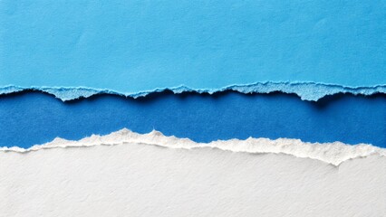 close-up photograph of torn paper edges with alternating blue and white layers isolated on background.