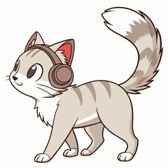 Obraz premium cute cat wearing headset, chill style, and walking in white background