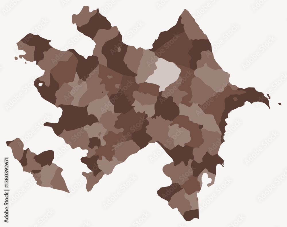 Poster map of azerbaijan with regions. just a simple country border map with region division. brown color p