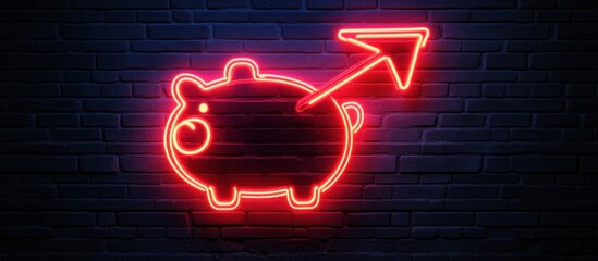 Neon Piggy Bank Savings Growth: Financial Success Sign