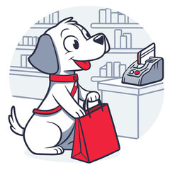 cute dog shopping with hold totebag and credit card