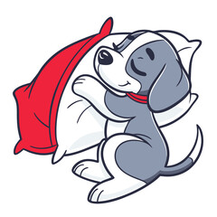 Obraz premium cute dog sleeping with pillow in white background