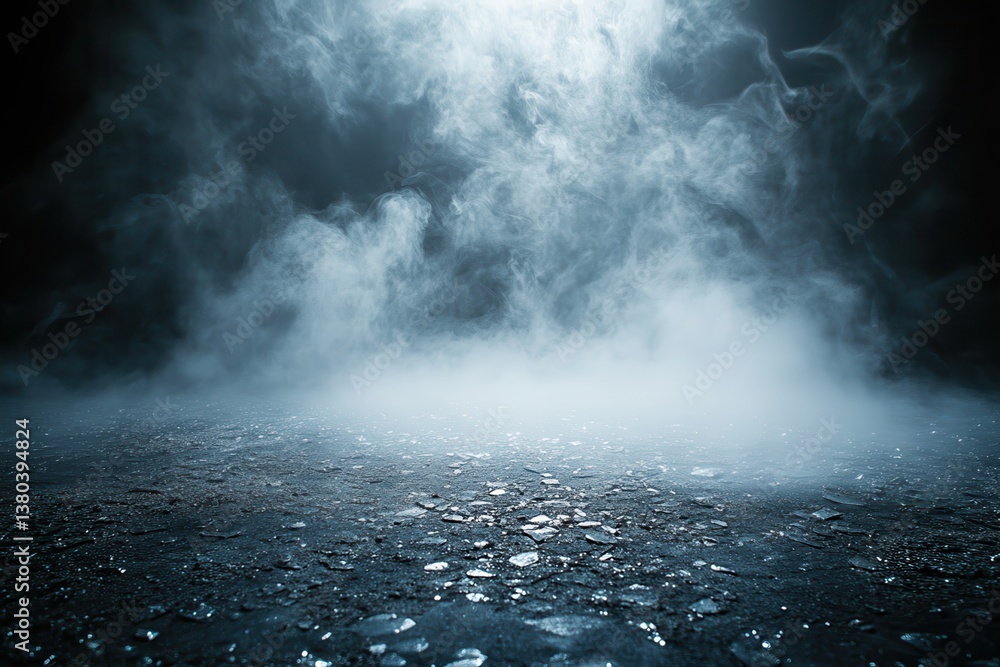 Aufkleber abstract blue smoke and water background with dark stage floor texture creating atmospheric mystery 