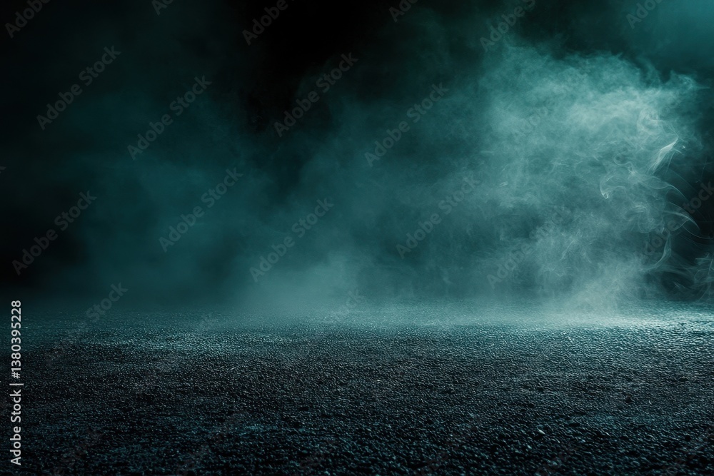 Poster abstract cyan smoke texture on dark glittering surface with ethereal mist floating above
