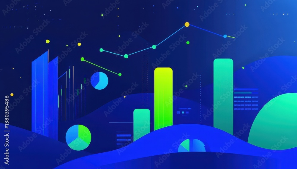 Aufkleber Abstract Data Analysis Charts and Graphs in Blue Tones Displaying Financial Growth and Statistical Information for Business Success Presentation and Modern Investment Strategies