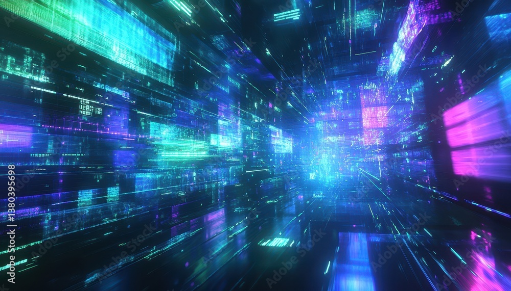 Aufkleber abstract digital data stream tunnel with cyan blue light futuristic network background