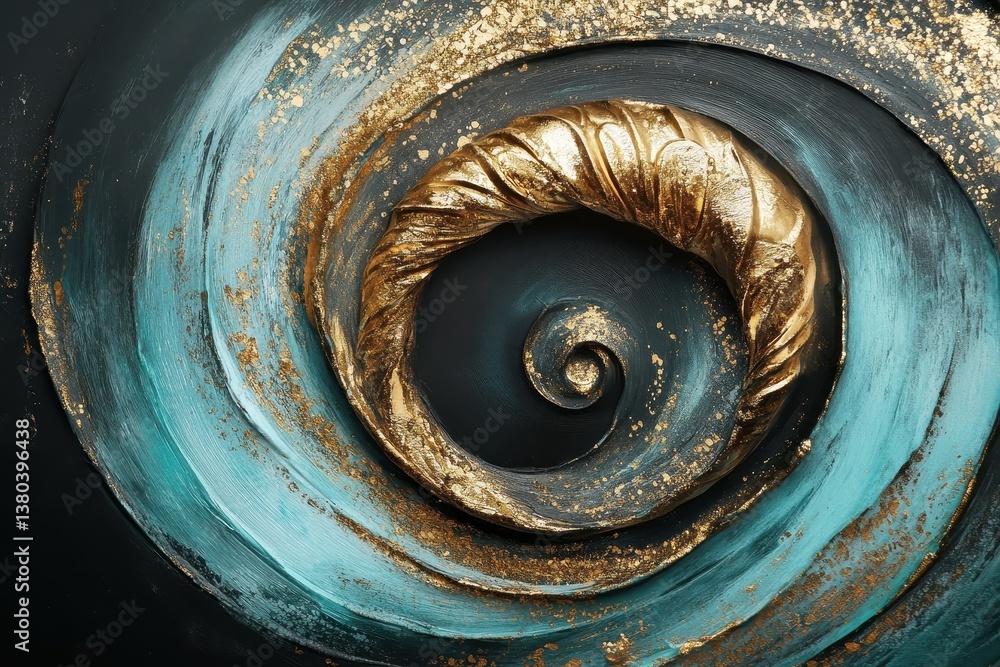 Poster abstract golden glitter spiral on dark background with swirl texture and decorative metallic effect