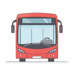 Red bus faces forward on simple white background design