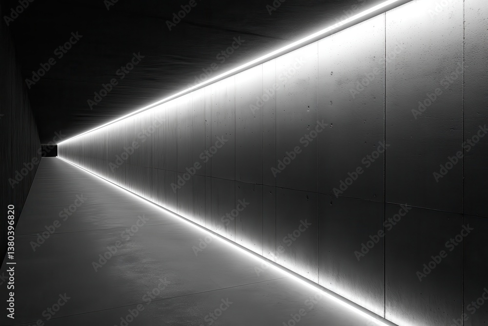 Poster abstract illuminated tunnel interior with concrete walls and linear perspective with metallic reflec