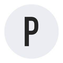 A clean and elegant vector illustration featuring the letter “P” in bold black font placed within a subtle gray circular background. Perfect for modern branding and design projects.
