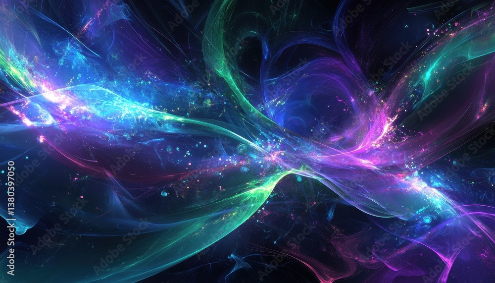 Aufkleber Abstract Nebula with Blue Purple and Green Hues in Space Background with Swirling Patterns and Soft Lighting