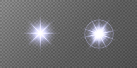 Lens Flare, light glow effect. sun or realistic shining star with backlight effect. bokeh glitter and sparkles or sparkles on transparent background.