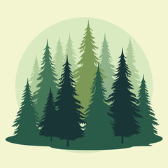 Obraz premium Silhouette of evergreen forest with tall trees, nature landscape, calm atmosphere, minimalist design