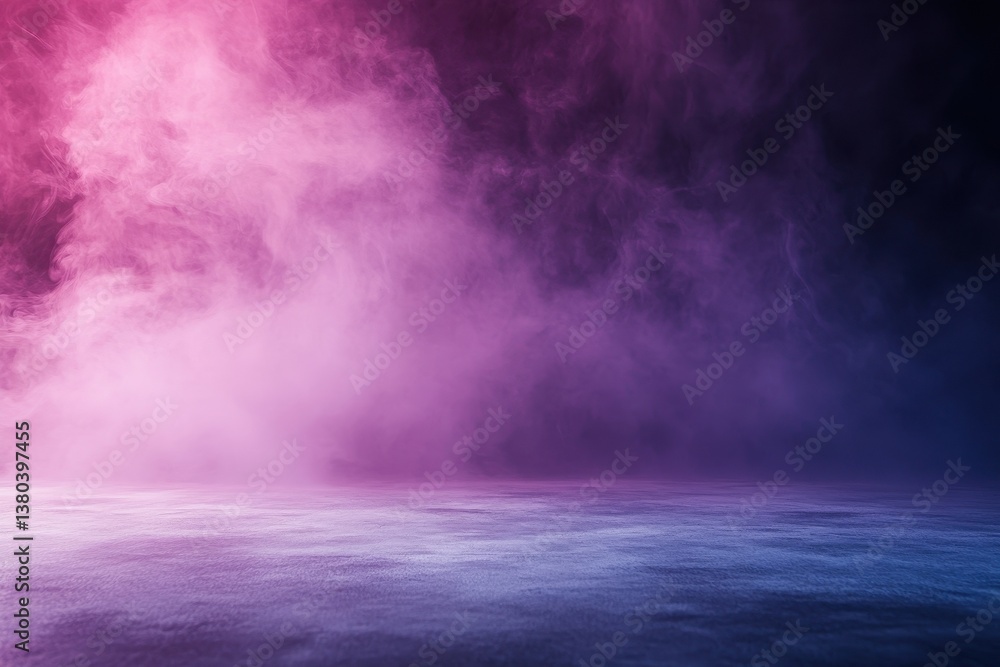 Aufkleber Abstract Pink and Purple Smoke Background with Dark Floor Texture Creates an Atmospheric and Dreamy Effect in a Studio Setting with Soft Gradient Lighting