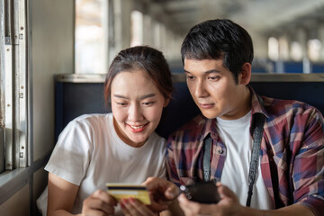 Connection and Engagement. A couple engaging with each other while traveling by train.