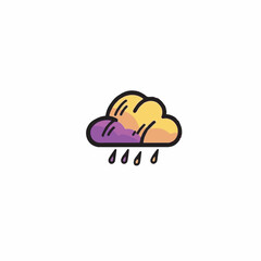 Colorful cartoon cloud rains isolated white background weather