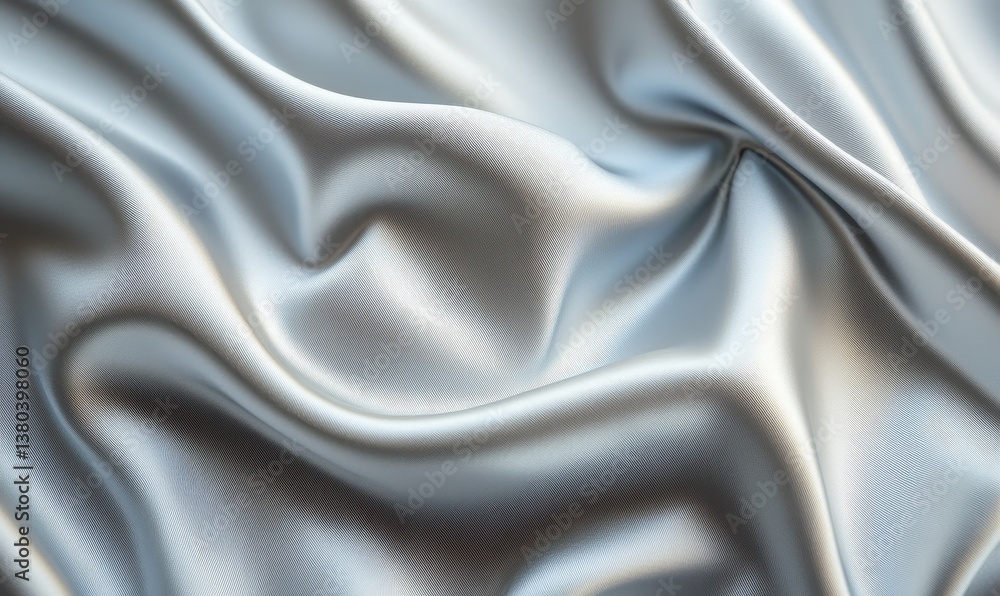 Poster Abstract Silver Fabric Texture with Draped Metallic Waves and Smooth Folds in Soft Lighting