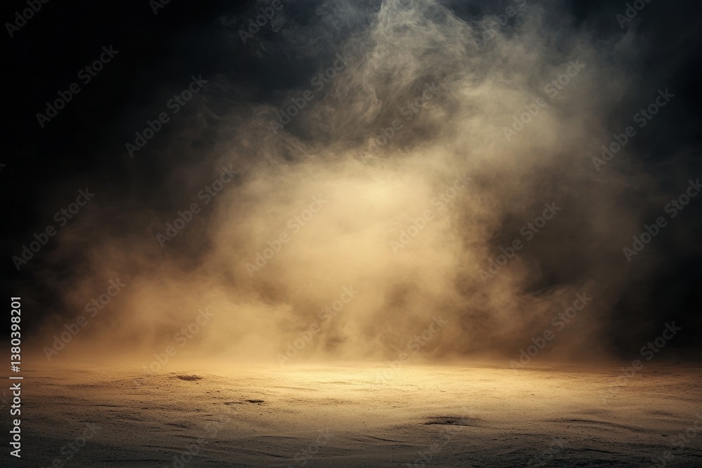 Poster abstract smoky background with dark backdrop and spotlight effect for theatrical performance or atmo