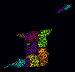 Trinidad and Tobago word cloud. Region names of the country in the English language. Bright neon style design on a dark background. Trinidad and Tobago shape with administrative divisions.