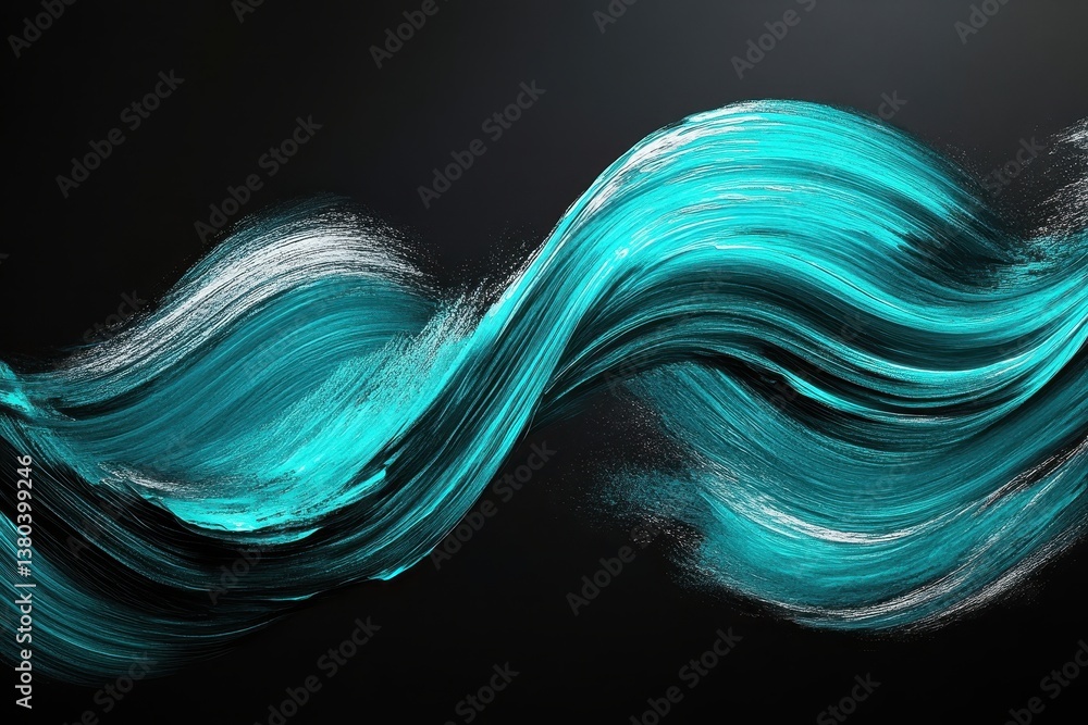 Aufkleber Abstract Turquoise Wavy Pattern on Black Background with Dynamic Flowing Lines and Bright Artistic Design Elements for Modern Digital Illustration and Decoration