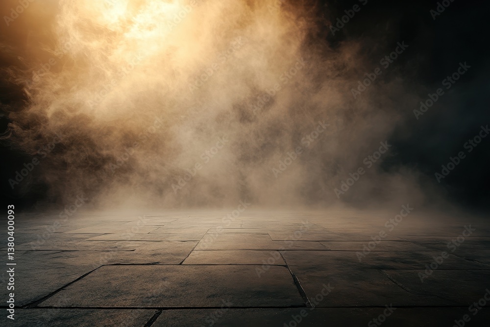 Leinwandbilder atmospheric stage featuring dense fog and textured concrete flooring in dimly lit environment with s