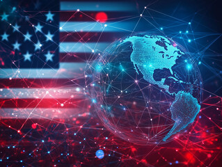 abstract cybernetic usa flag with a global network and technological