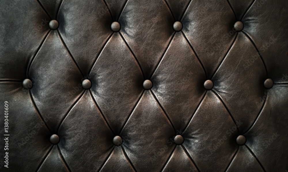 Poster close up dark brown leather upholstery with button tufted pattern background for furniture and decor