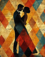 Retro Dance Couple Vibrant Collage Art Mid-century Aesthetic Vintage Music Nostalgia