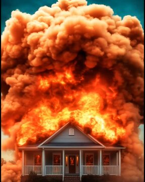 Dramatic Explosion Erupts from a House Surrounded by Dark Smoke