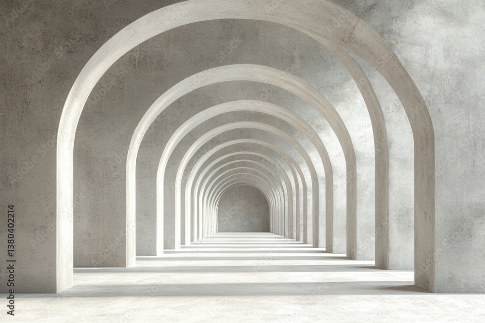 Aufkleber concrete arch tunnel with repeating arches in perspective view light and shadow creates minimalist a
