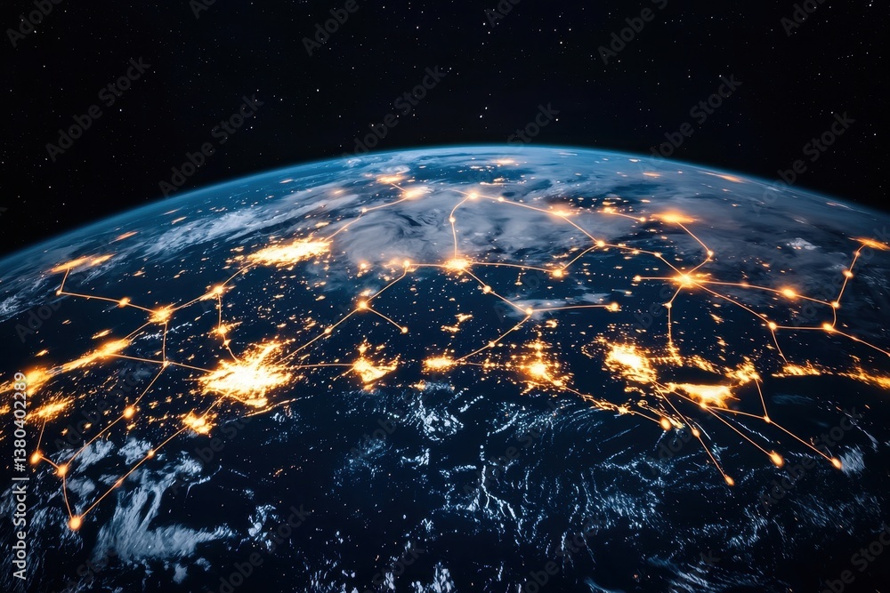 Aufkleber a stunning view of earth illuminated at night, showcasing city lights and a network of interconnecte