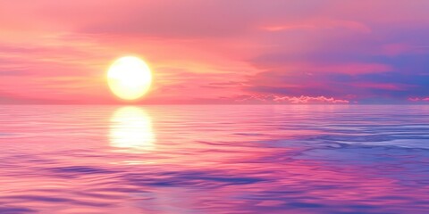 A beautiful sunset over the ocean with a pink and purple sky
