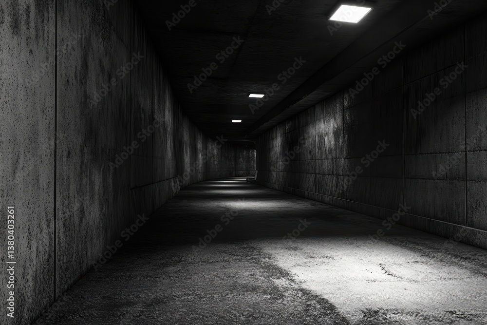 Aufkleber dimly lit urban concrete tunnel with long perspective and minimalist architecture in monochrome styl