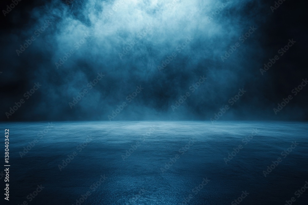 Aufkleber dramatic blue smoke over dark concrete floor creating an atmospheric backdrop for stage or studio ph