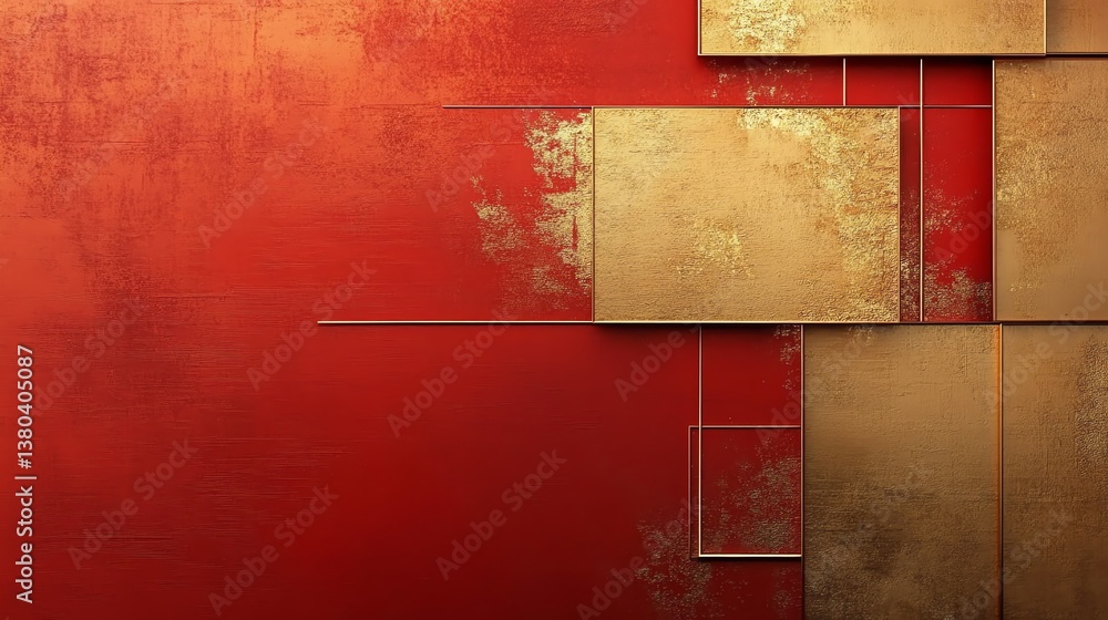 Poster abstract red and gold geometric pattern design with elegant minimalist style
