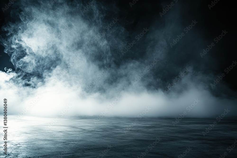 Poster Eerie White Smoke and Fog Texture on Dark Gray Textured Surface Creating Abstract Misty Background with Dramatic Lighting and Atmospheric Effect for Mysterious and Spooky Theme
