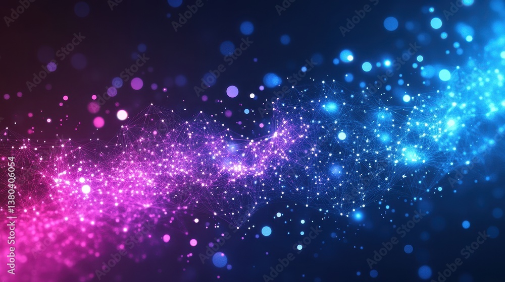 Poster elegant abstract background of pink and blue glittering lights with bokeh effects on dark background