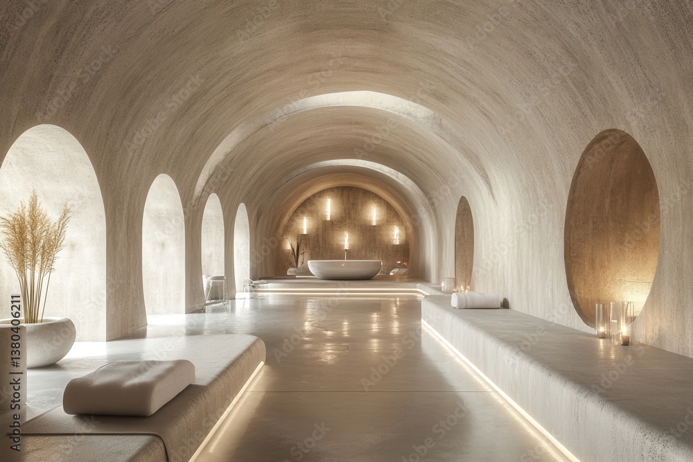 Aufkleber elegant spa interior with arched stone architecture ambient lighting and minimalist design featuring