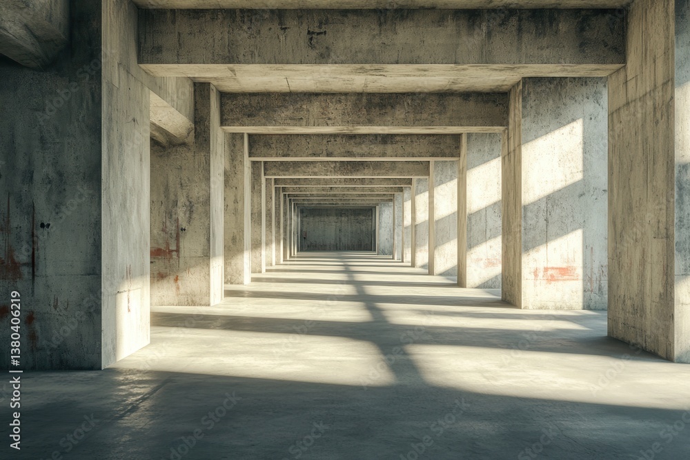 Aufkleber empty concrete hallway with columns long perspective and shadows creates an industrial modern minima